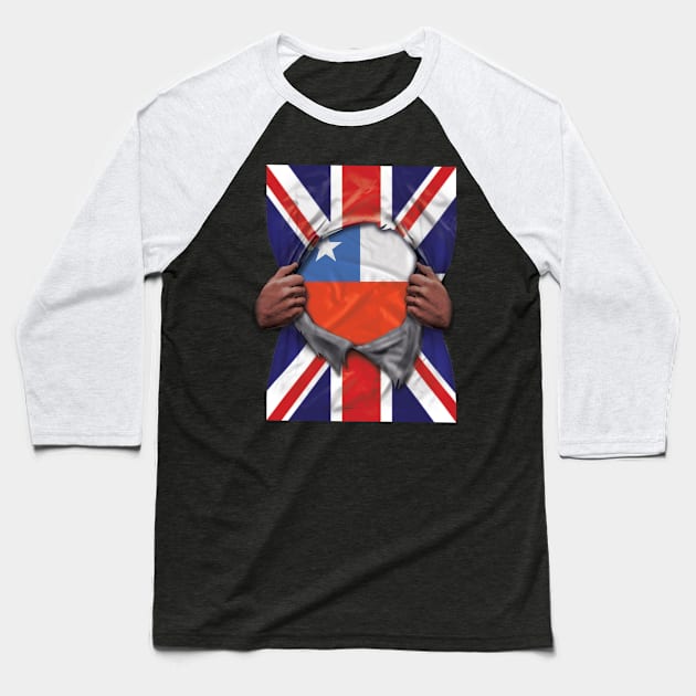 Chile Flag Great Britain Flag Ripped - Gift for Chilean From Chile Baseball T-Shirt by Country Flags